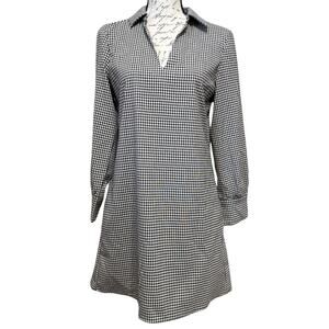 Zara Long Sleeve Mini Shirtdress Size S Black White Check V-neck Pockets NWT